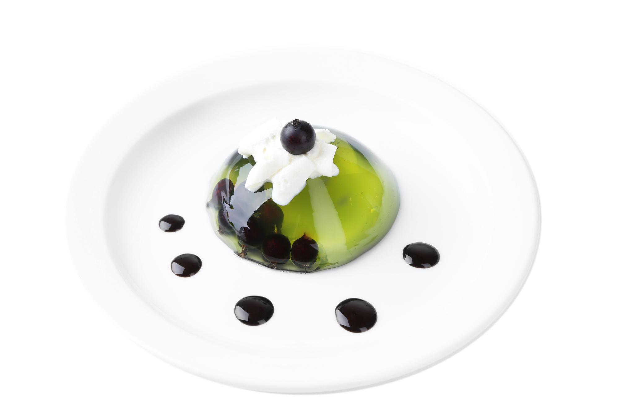 close up plated dish with modern garnish